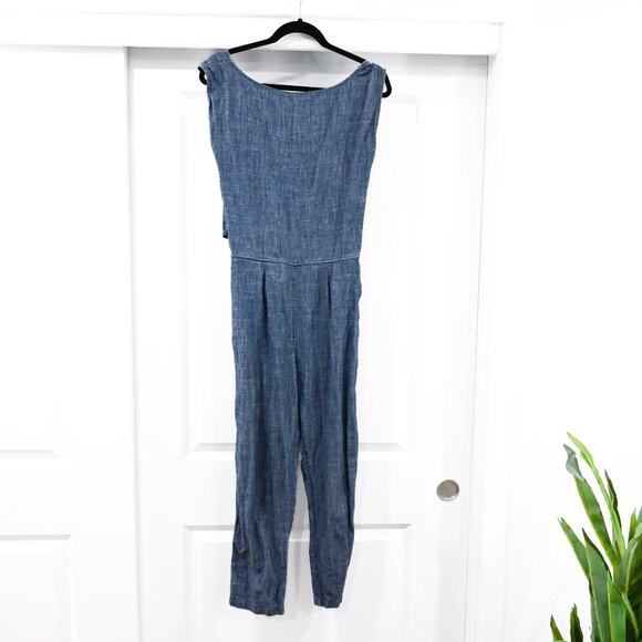 OZMA Small Hemp Heather Blue Tie Back Matador Wrap Jumpsuit - Picture 2 of 12